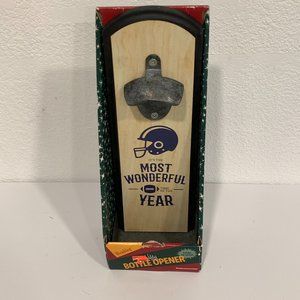 Wembley Wall Mounted Bottle Opener Football Theme Wood and Metal 12"x4"x3"